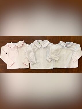 Girls' White Peter Pan Collar Long-Sleeve Tops Set of 3 24 months